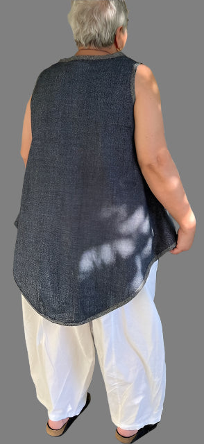DTH 100% Japanese Linen Front Ruffle Top