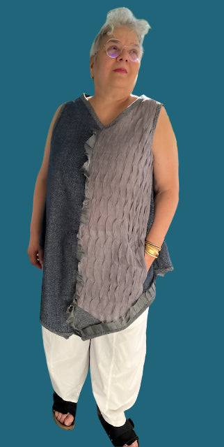 DTH 100% Japanese Linen Front Ruffle Top