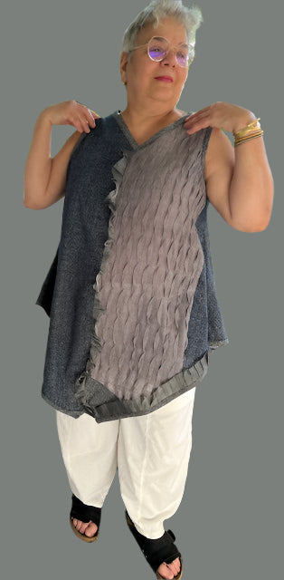 DTH 100% Japanese Linen Front Ruffle Top