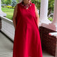 DTH 100% cotton /Red Seercucker Side Panel Dress