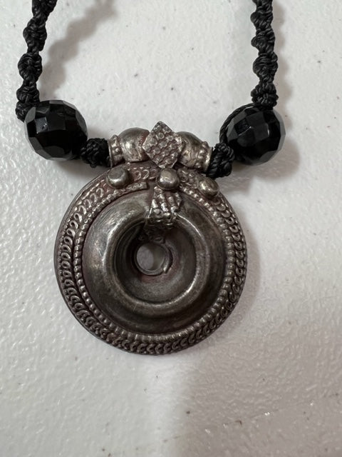 Naga Amulet on Black Macrame with Crystals