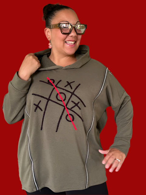 Tic Tac Toe Hooded Sweatshirt (Black or Brown)