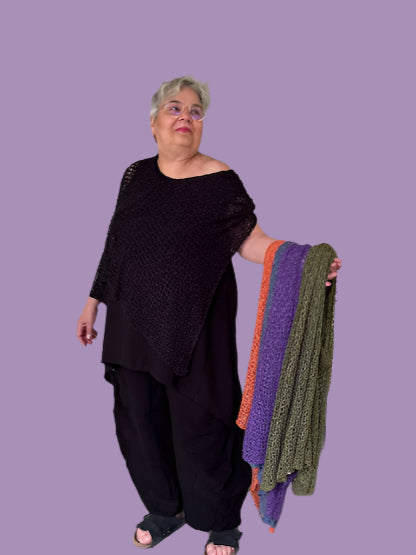 Popcorn Crochet Poncho (Black, Violet, Copper, Moss, or Denim)