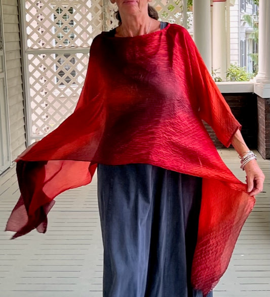 DTH Hand Dyed waterfall top (100% Silk Red)