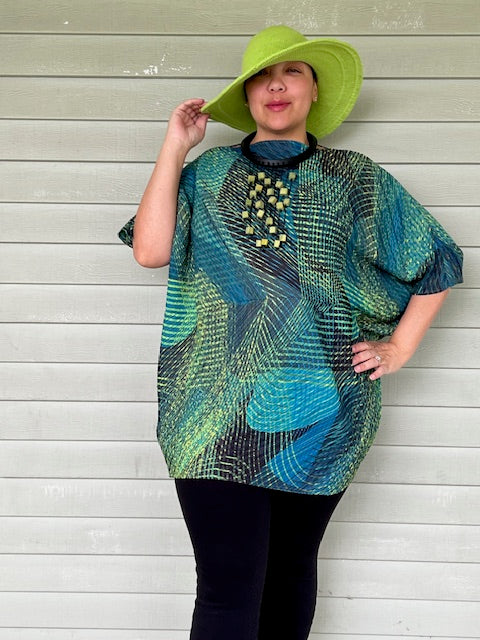 Vanite Couture Pleated Boxy Tunic Top (Orange or Green)
