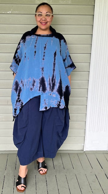 Gerties Tie Dye Asymmetrical Top (Blue Water)