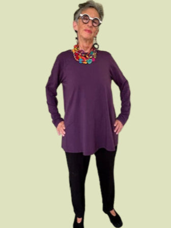 Gerties Eleven Stitch Long A-Line Top - Eggplant