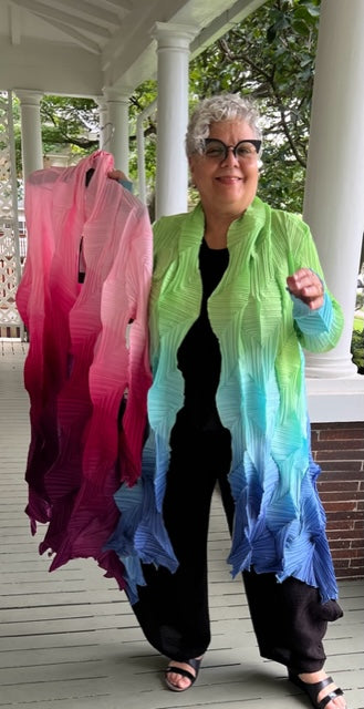 Vanite Couture Pleated Rainbow Duster (Pink/Maroon or Blue/Green)