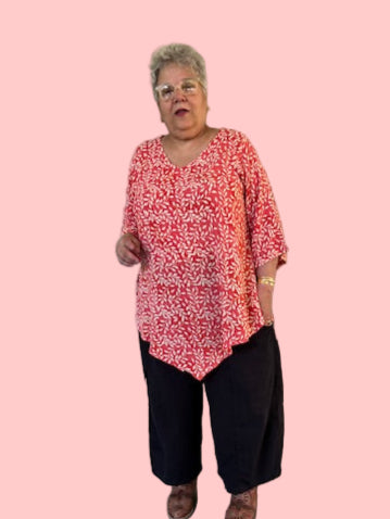 Coral Batik Crinkle Top