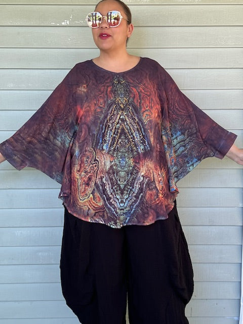 Sequined Kimono Style Chiffon Top