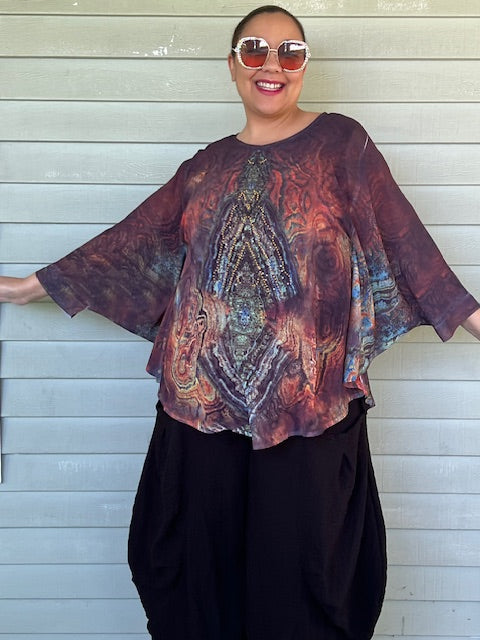 Sequined Kimono Style Chiffon Top