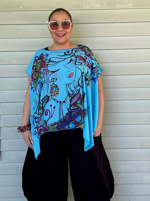 Turquoise Sequined Kimono Style Top