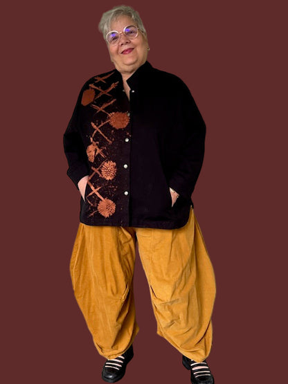 Hand Dyed Gerties Eleven Stitch Stand Up Collar Top (Black)