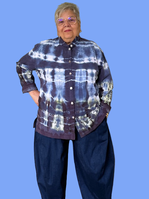 Gerties Eleven Stitch Tie Dyed Criss Cross Yoke Shirt