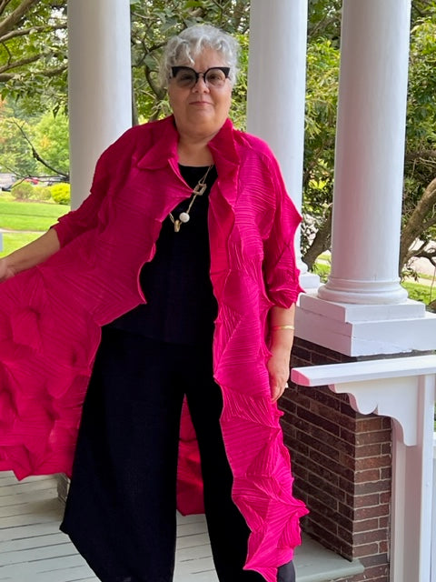 Vanite Couture Long Pleated Duster (Hot Pink)