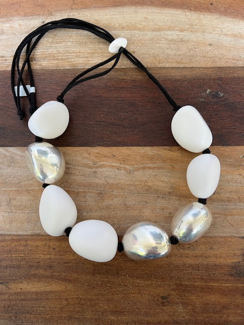 Eco Resin with Silver Plate and White Stones Necklace