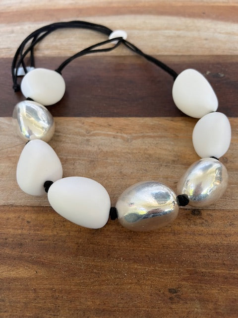 Eco Resin with Silver Plate and White Stones Necklace