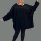 Oversized Black Corduroy Top with Pocket & Antique Button Embellishment