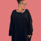 Oversized Black Corduroy Top with Pocket & Antique Button Embellishment