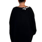 Oversized Black Corduroy Top with Pocket & Antique Button Embellishment