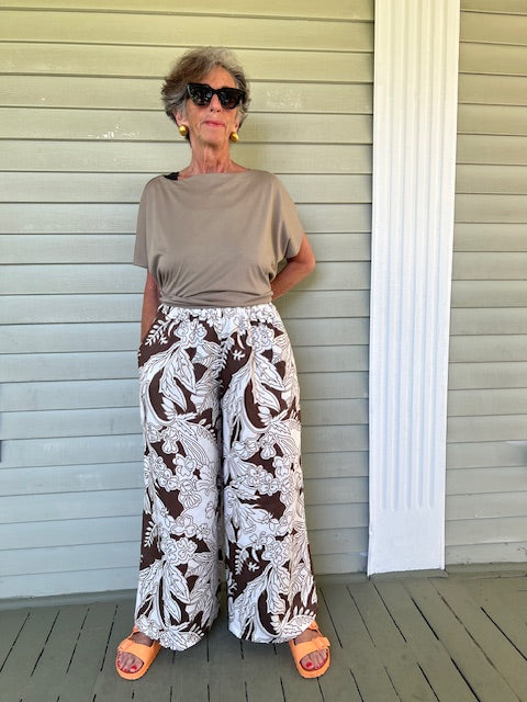 DTH 100% Linen Wide Leg Floral Pants