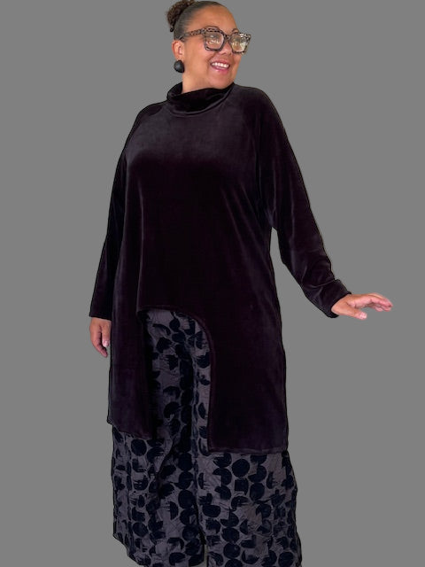 Alembika Velvet Hi Lo Mock Turtleneck Top