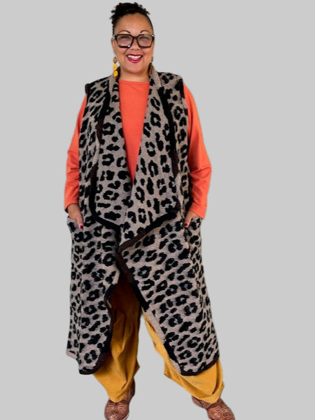 Alembika Savage Cozy Draped Vest, Leopard Print