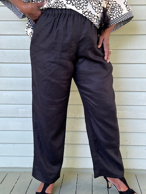 DTH Tapered Leg Linen Pants - (Black, Navy, or Mustard)