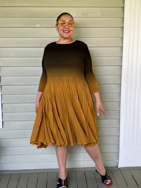 Vanite Couture Pleated Dress in Turmeric