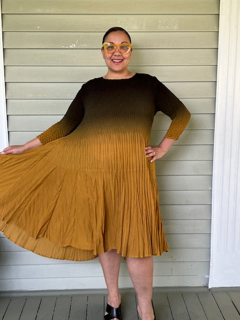 Vanite Couture Pleated Dress in Turmeric