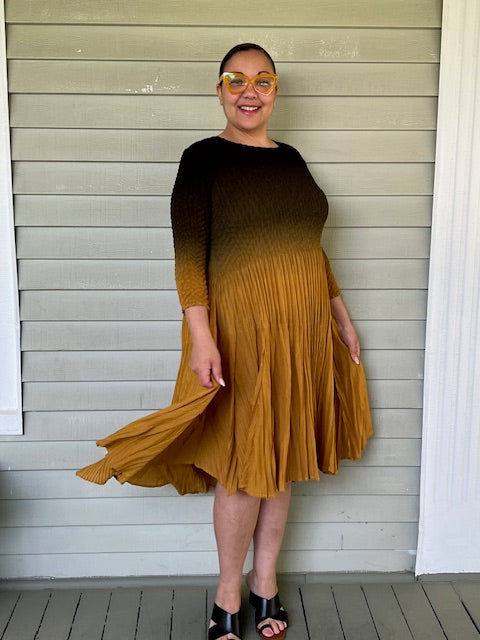 Vanite Couture Pleated Dress in Turmeric