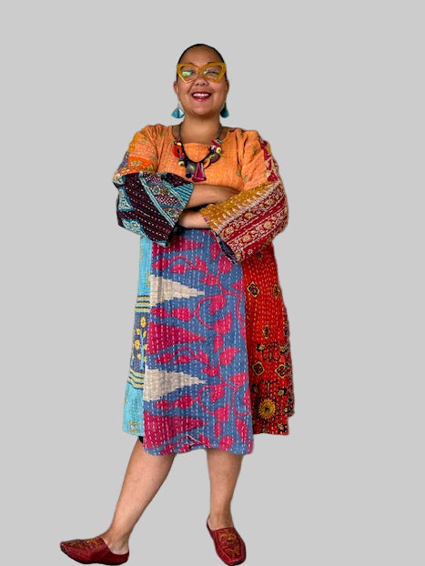 Reversible Upcycled 100% Saris Kantha Dress