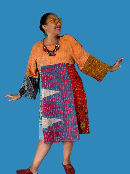 Reversible Upcycled 100% Saris Kantha Dress