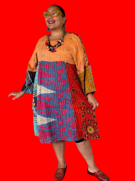 Reversible Upcycled 100% Saris Kantha Dress