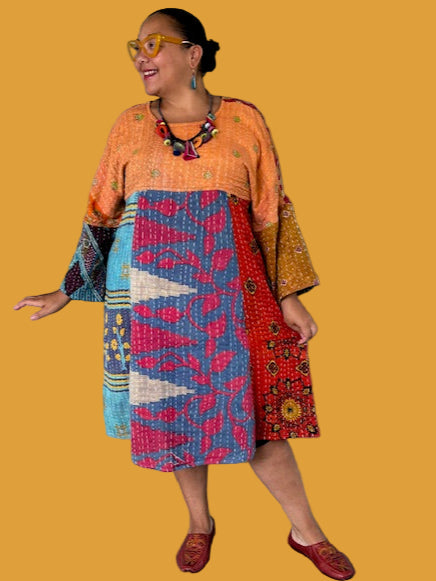 Reversible Upcycled 100% Saris Kantha Dress