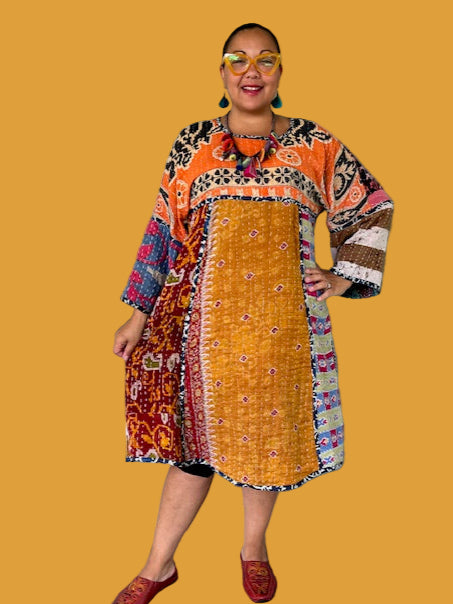 Reversible Upcycled 100% Saris Kantha Dress