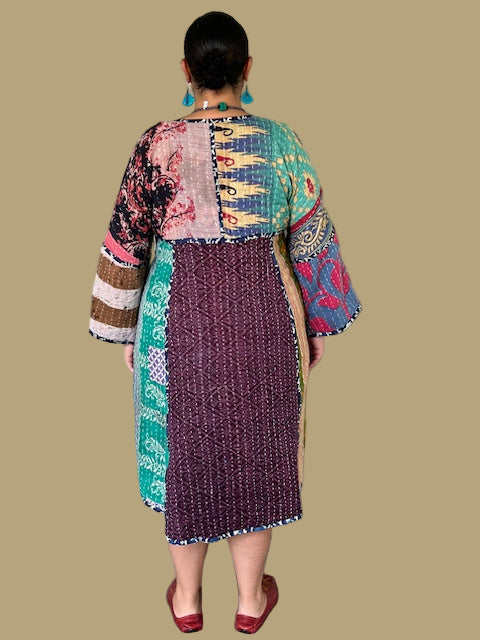 Reversible Upcycled 100% Saris Kantha Dress