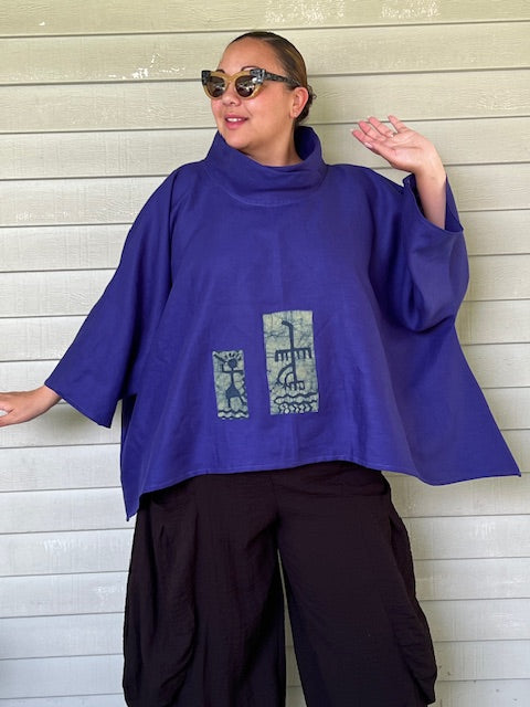 DTH Purple Top with Batik Patches