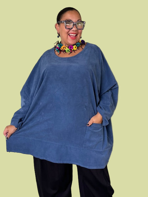 Oversized Corduroy Top with Pocket (Bordeaux, Camel, Denim)