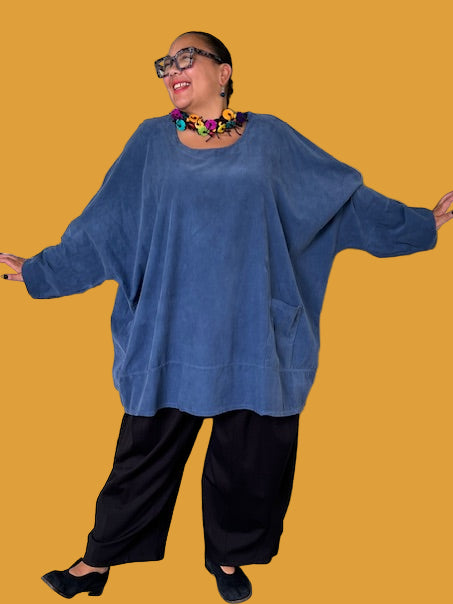 Oversized Corduroy Top with Pocket (Bordeaux, Camel, Denim)