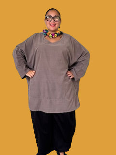 Oversized Corduroy Top with Pocket (Bordeaux, Camel, Denim)