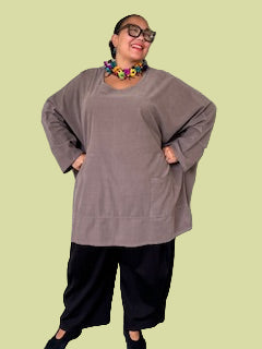 Oversized Corduroy Top with Pocket (Bordeaux, Camel, Denim)