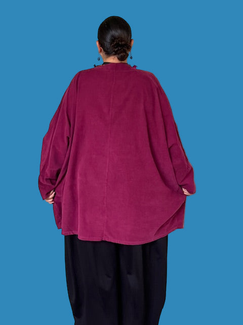 Oversized Corduroy Top with Pocket (Bordeaux, Camel, Denim)