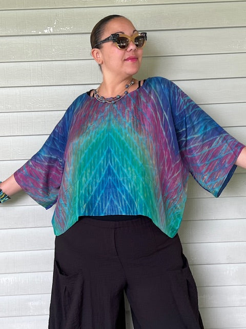 DTH 100% Hand Dyed Silk Boxy Top (Rainbow)