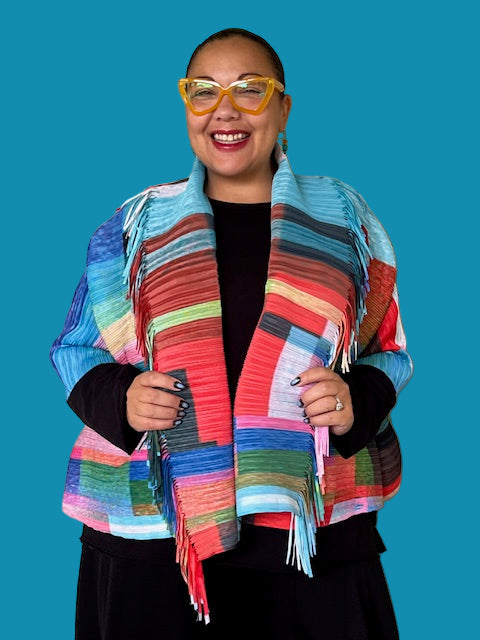 Vanite Couture Fringed Jacket (Blue/Red)