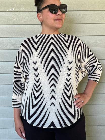 Vanite Couture Zebra Print Pleated Top (Black/White or White/Black)