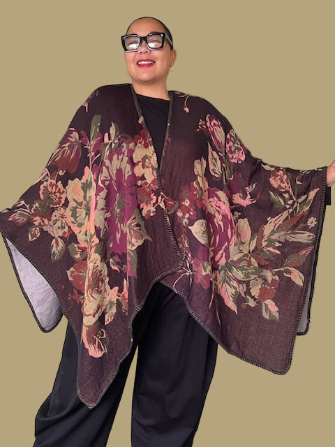 Lacy Reversible Ruana Wrap (Black/Multi)