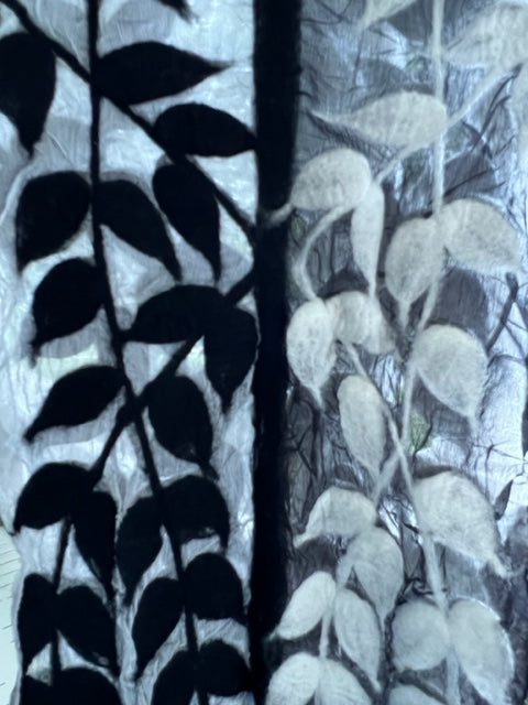 Vines in black and white Felted wool chiffon