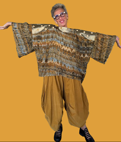 DTH 100% Hand Dyed Silk Pleated Kimono Sleeve Top