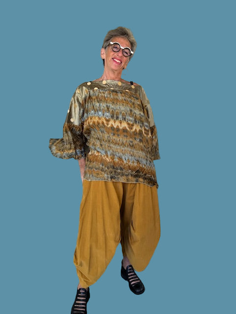 DTH 100% Hand Dyed Silk Pleated Kimono Sleeve Top